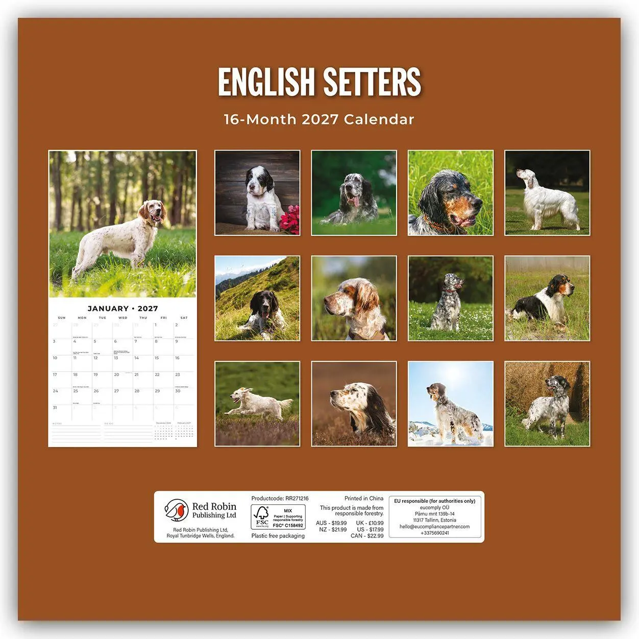 Rückseite: 9781837012220 | English Setters - Englisch Setter 2027 - 16-Monatskalender | Robin Red