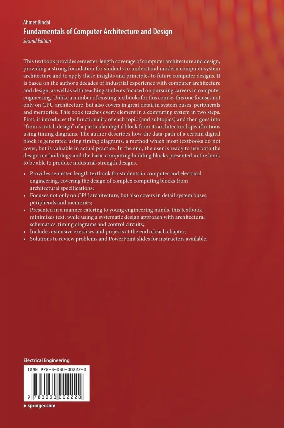 Rückseite: 9783030002220 | Fundamentals of Computer Architecture and Design | Ahmet Bindal | Buch
