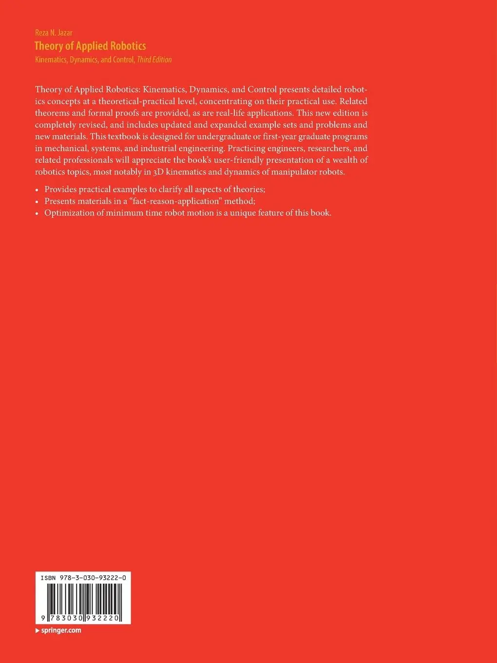 Rückseite: 9783030932220 | Theory of Applied Robotics | Kinematics, Dynamics, and Control | Jazar