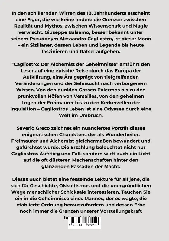Rückseite: 9783384222220 | Cagliostro: Der Alchemist der Geheimnisse | Saverio Greco | Buch