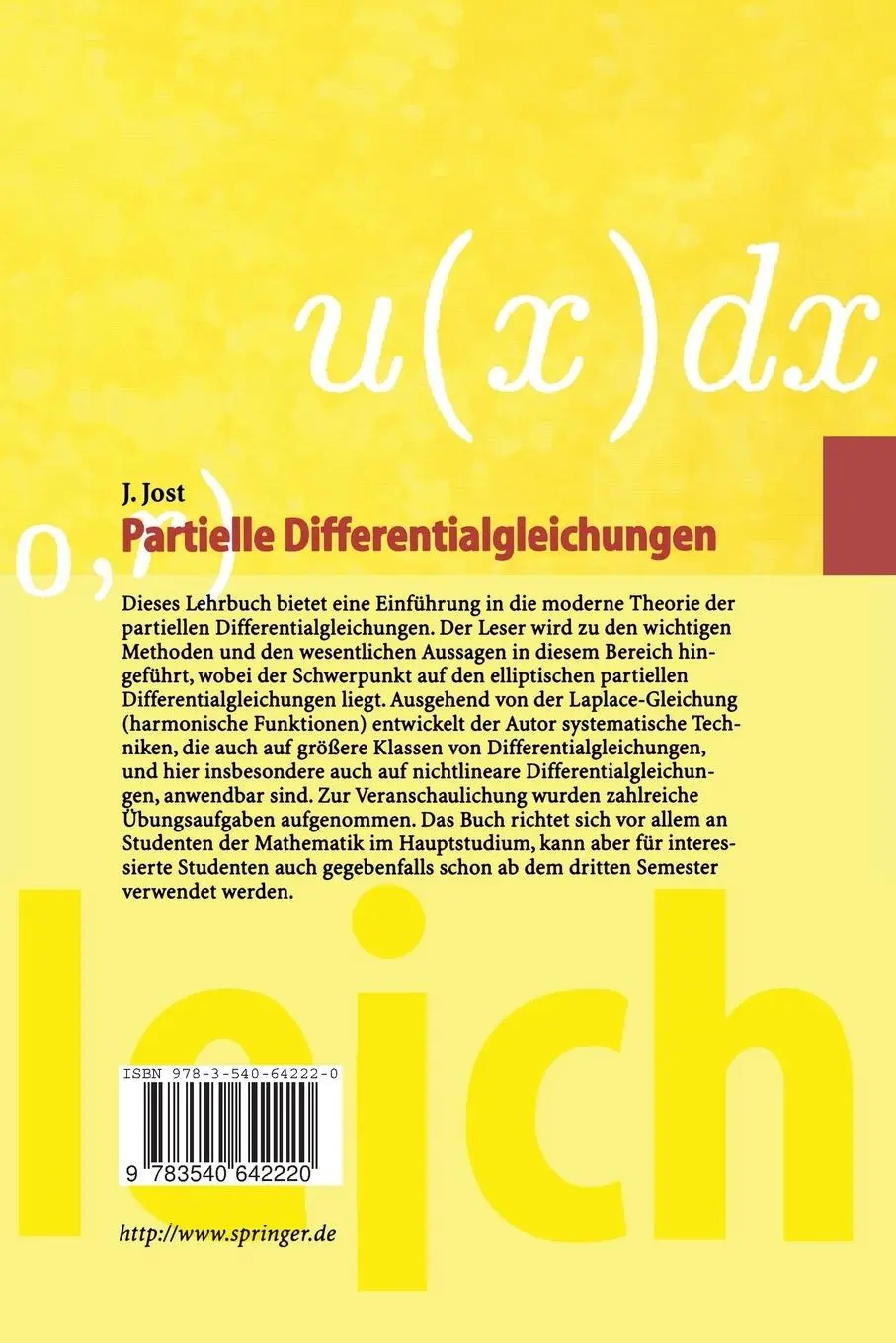 Rückseite: 9783540642220 | Partielle Differentialgleichungen | Jürgen Jost | Taschenbuch | xi
