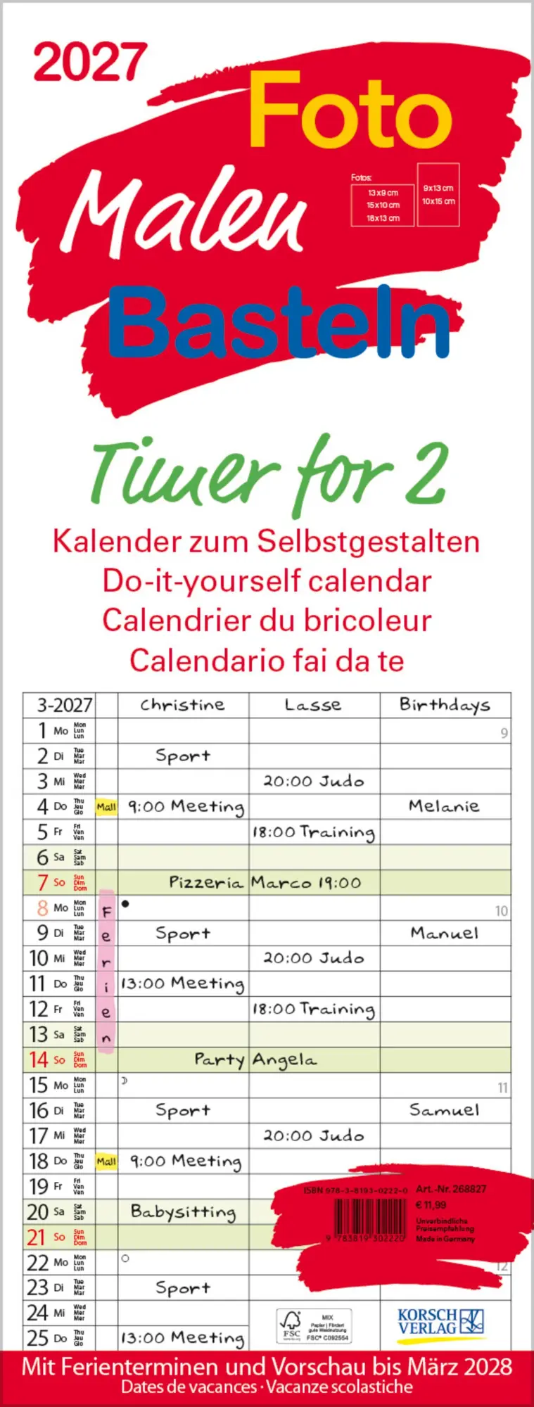 Cover: 9783819302220 | Foto-Malen-Basteln Timer for 2 2027 | Verlag Korsch | Kalender | 14 S.