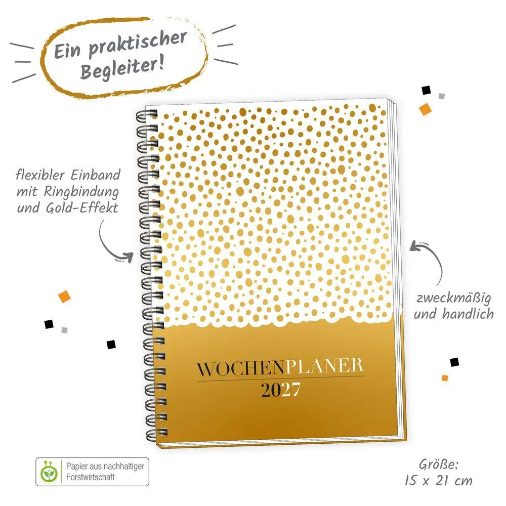 Bild: 4251901512420 | TRÖTSCH - Wochenplaner A5 mit Wire-O Gold 2027 | KG | Kalender | 2027