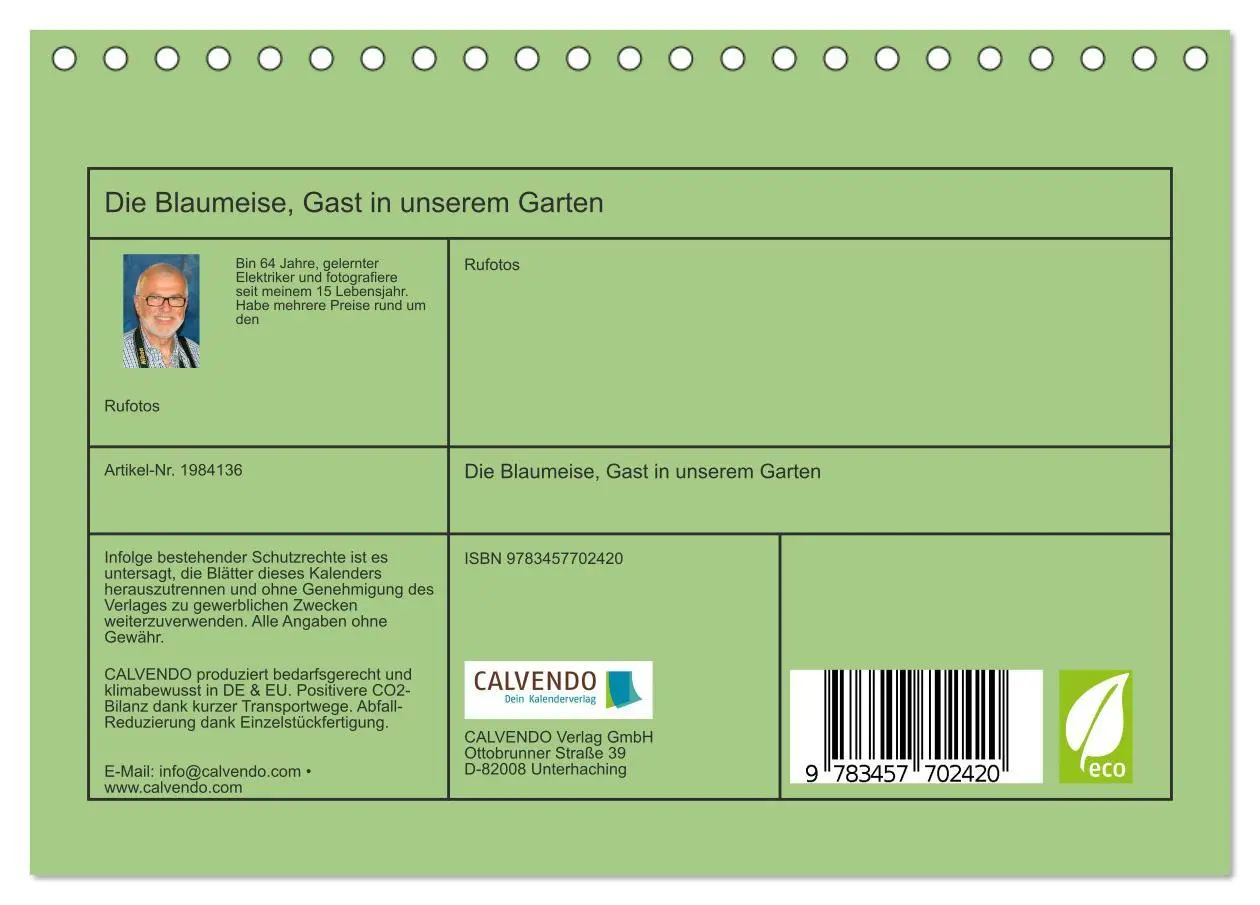Bild: 9783457702420 | Die Blaumeise, Gast in unserem Garten (Tischkalender 2026 DIN A5...