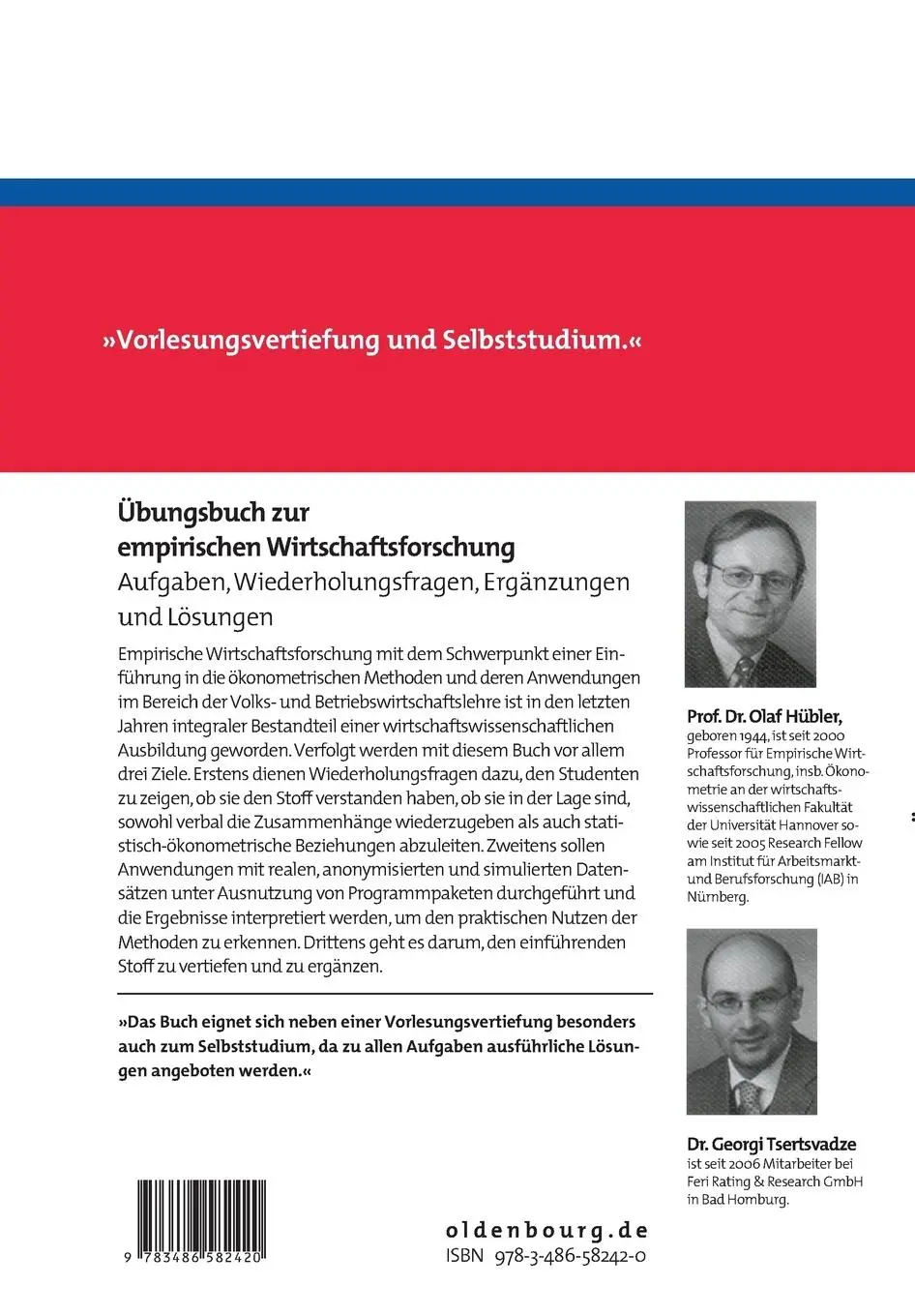 Rückseite: 9783486582420 | Übungsbuch zur empirischen Wirtschaftsforschung | Tsertsvadze (u. a.)