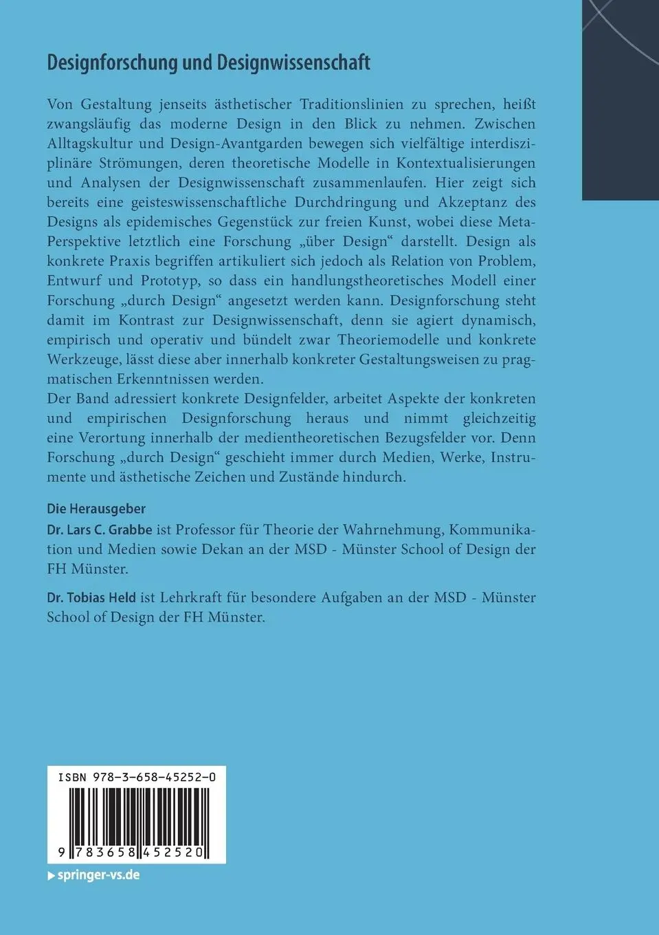Rückseite: 9783658452520 | Designforschung und Designwissenschaft | Tobias Held (u. a.) | Buch