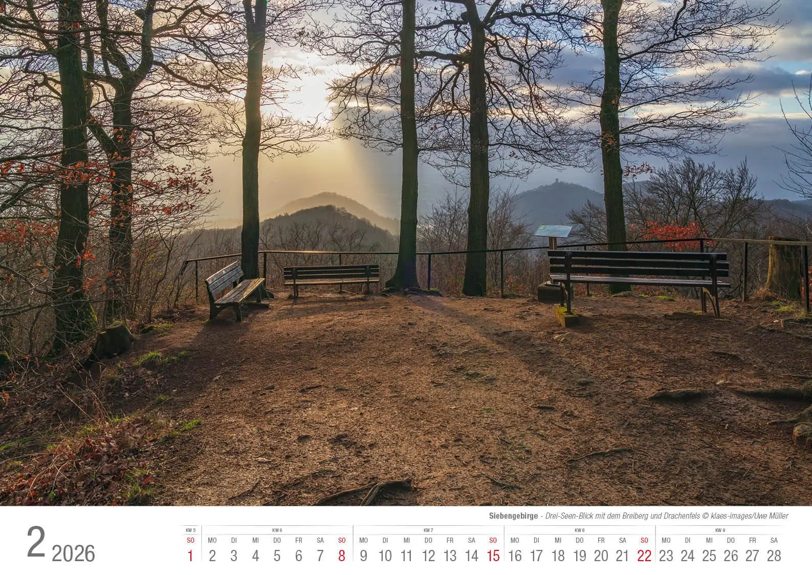 Bild: 9783965352520 | Siebengebirge 2026 Bildkalender A3 quer, spiralgebunden | Holger Klaes