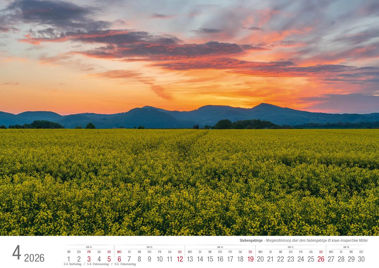 Bild: 9783965352520 | Siebengebirge 2026 Bildkalender A3 quer, spiralgebunden | Holger Klaes
