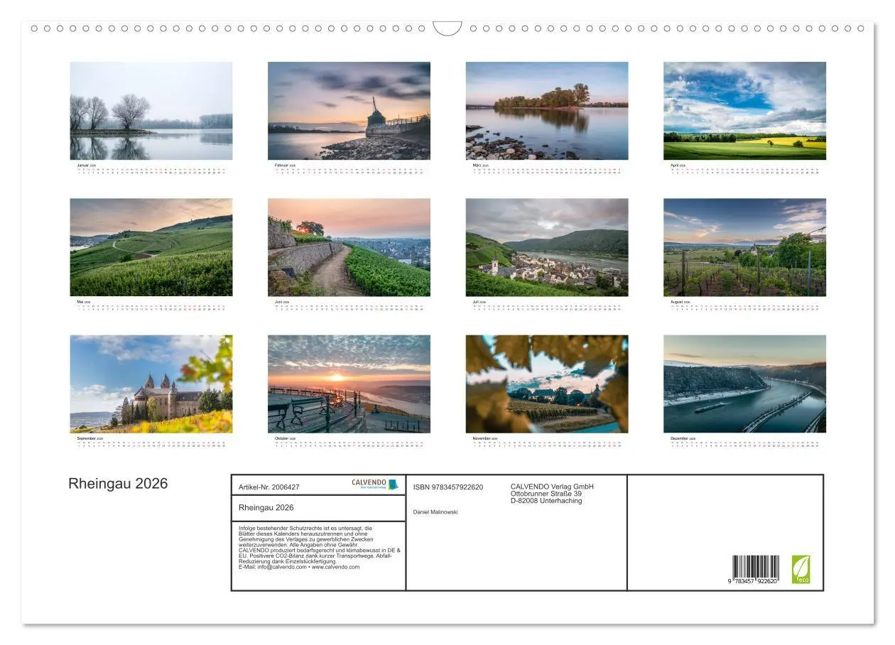Bild: 9783457922620 | Rheingau 2026 (Wandkalender 2026 DIN A2 quer), CALVENDO Monatskalender