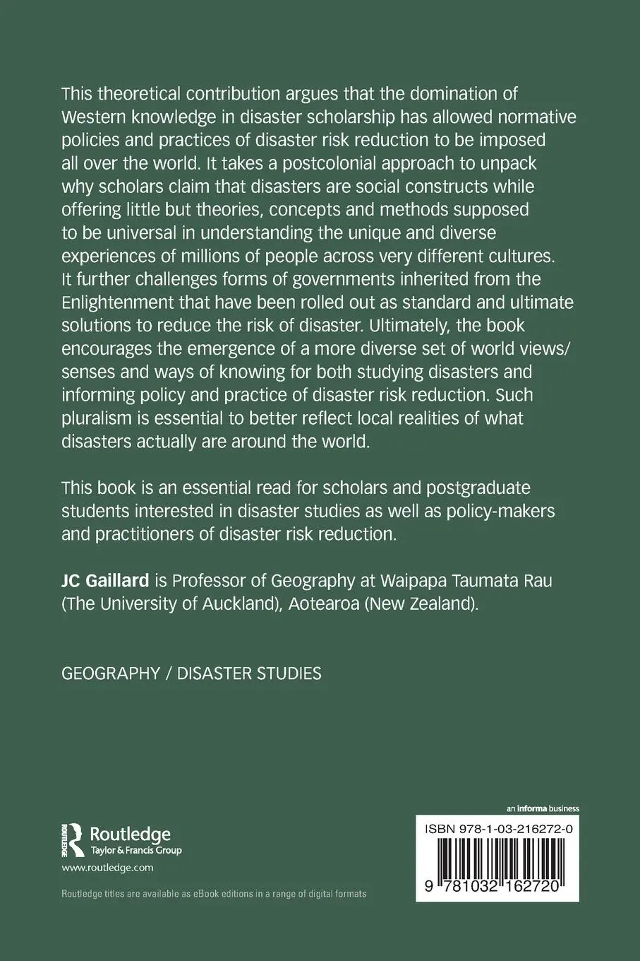 Rückseite: 9781032162720 | The Invention of Disaster | Jc Gaillard | Taschenbuch | Englisch