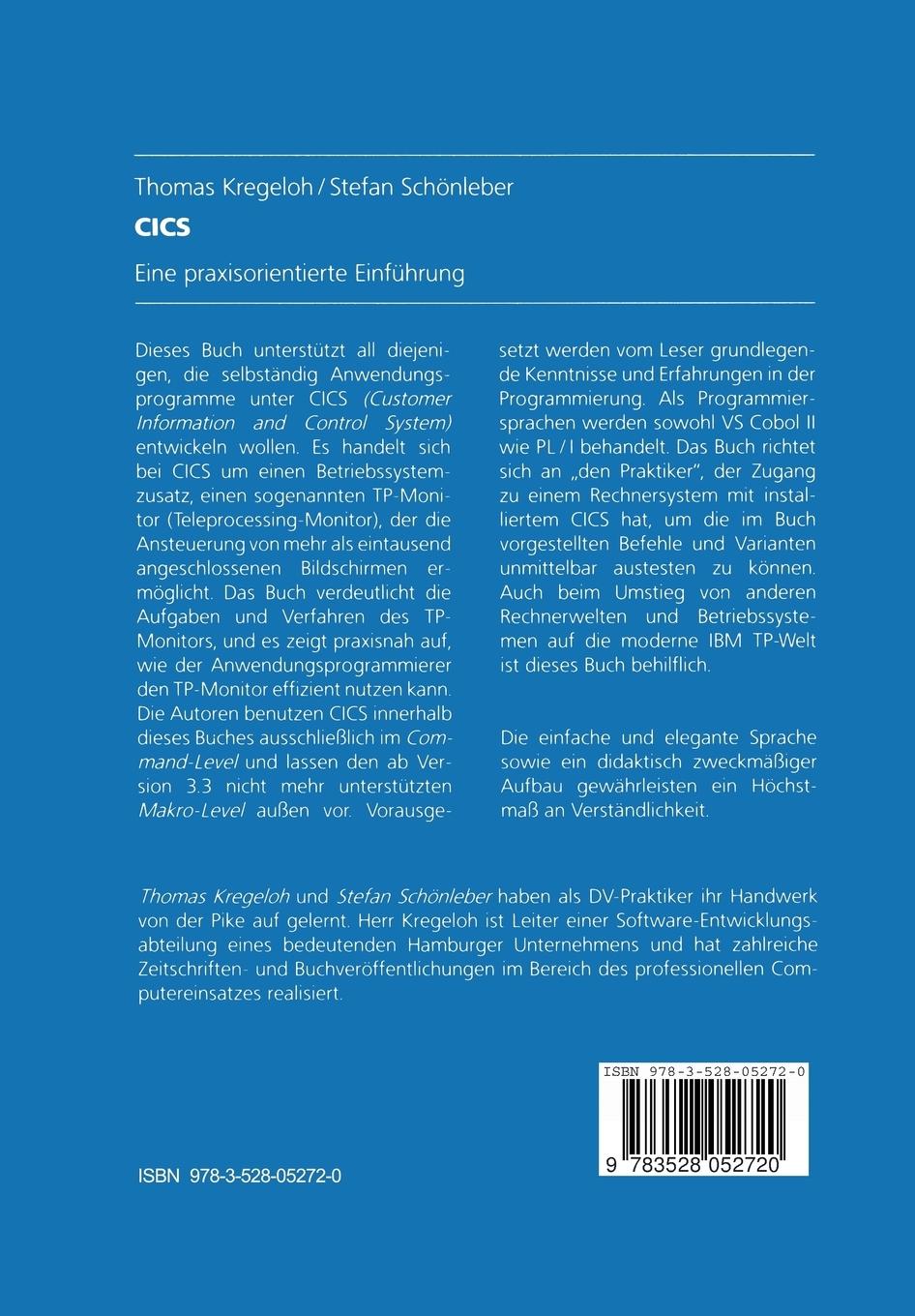 Rückseite: 9783528052720 | CICS | Eine praxisorientierte Einführung | Thomas Kregeloh | Buch