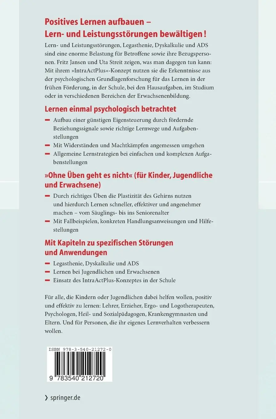 Rückseite: 9783540212720 | Positiv lernen | Fritz Jansen (u. a.) | Buch | XIV | Deutsch | 2006