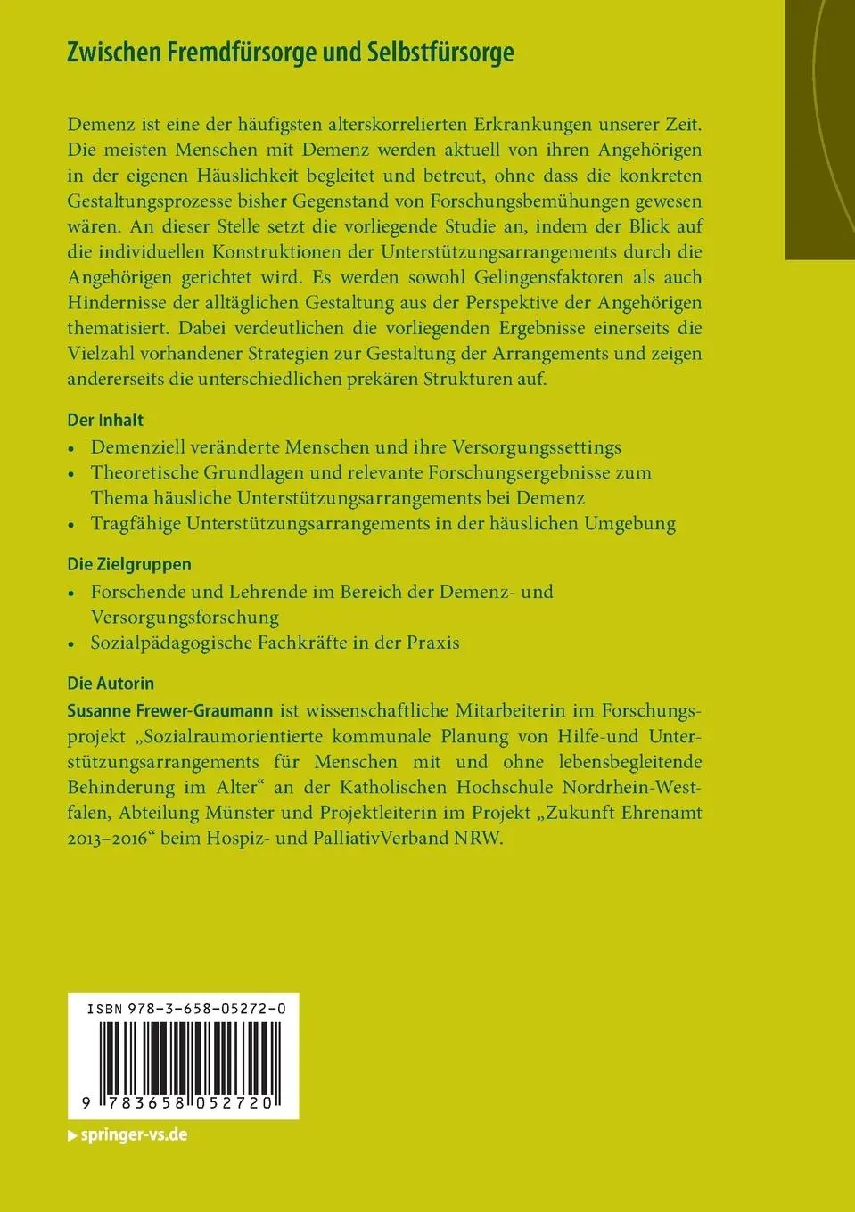 Rückseite: 9783658052720 | Zwischen Fremdfürsorge und Selbstfürsorge | Susanne Frewer-Graumann