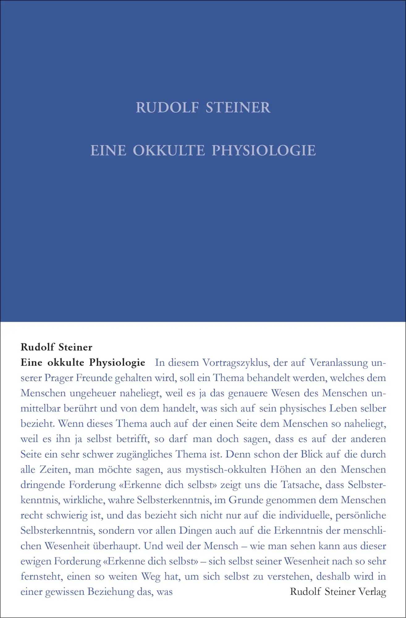 Cover: 9783727412820 | Eine okkulte Physiologie | Neun Vorträge, Prag 1911 | Rudolf Steiner