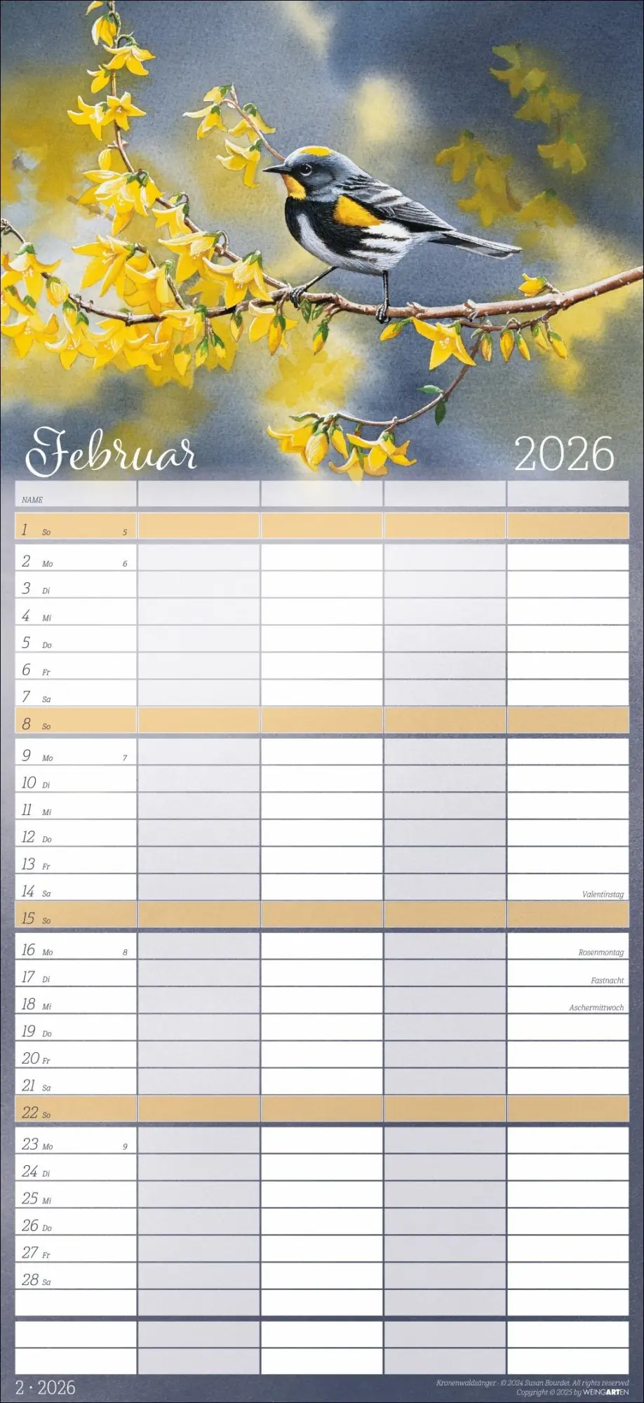 Bild: 9783839902820 | Bunte Vogelwelt Familienplaner 2026 | Susan Bourdet | Kalender | 15 S.