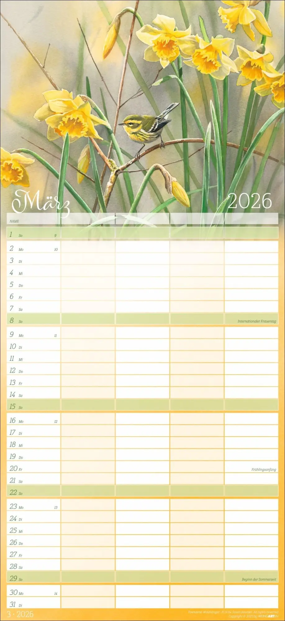 Bild: 9783839902820 | Bunte Vogelwelt Familienplaner 2026 | Susan Bourdet | Kalender | 15 S.