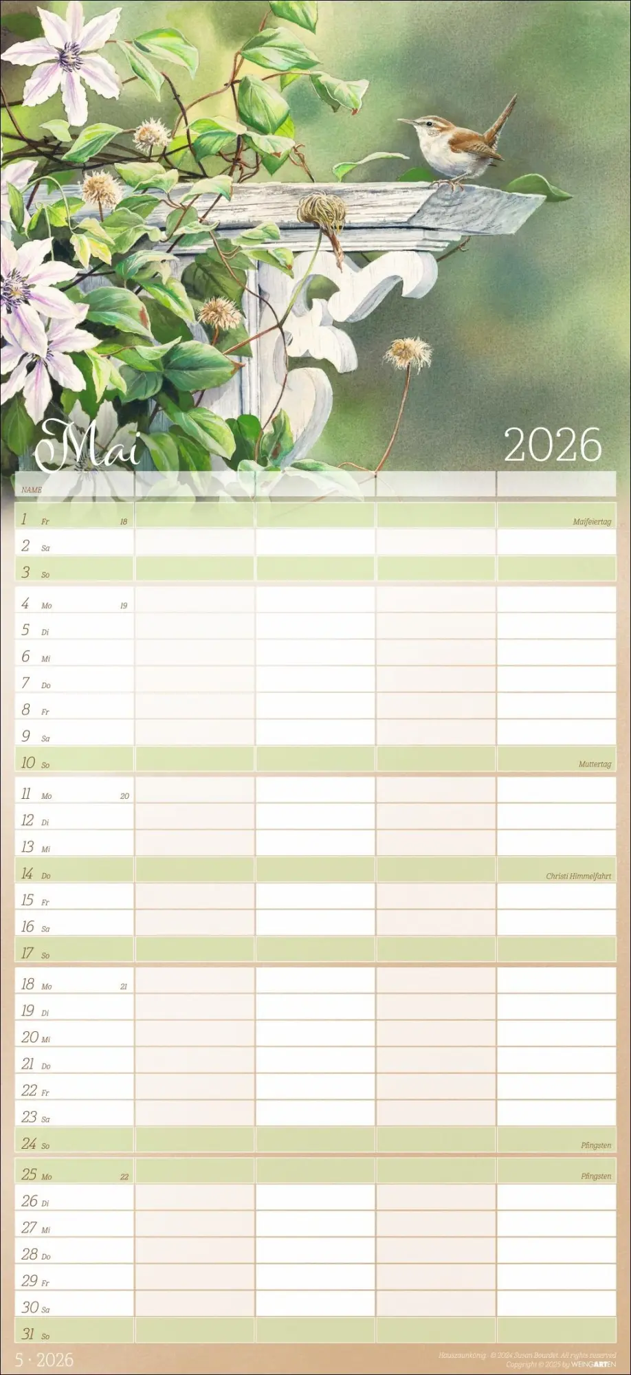 Bild: 9783839902820 | Bunte Vogelwelt Familienplaner 2026 | Susan Bourdet | Kalender | 15 S.