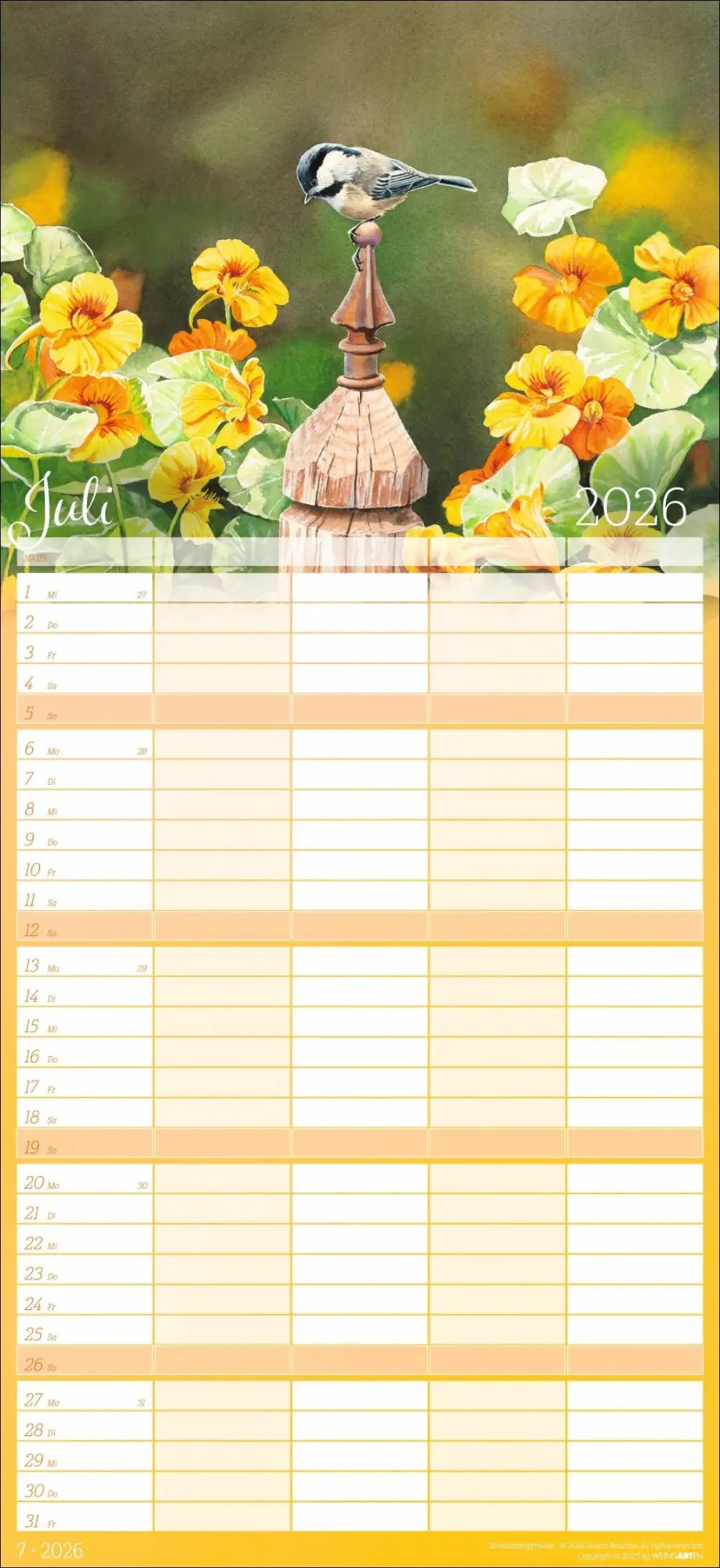 Bild: 9783839902820 | Bunte Vogelwelt Familienplaner 2026 | Susan Bourdet | Kalender | 15 S.