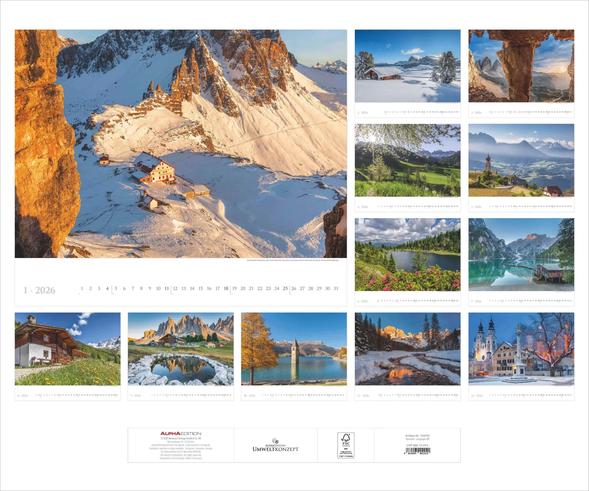 Rückseite: 4069095002920 | Südtirol 2026 - Bildkalender XXL 60x50 cm - hochwertiger...