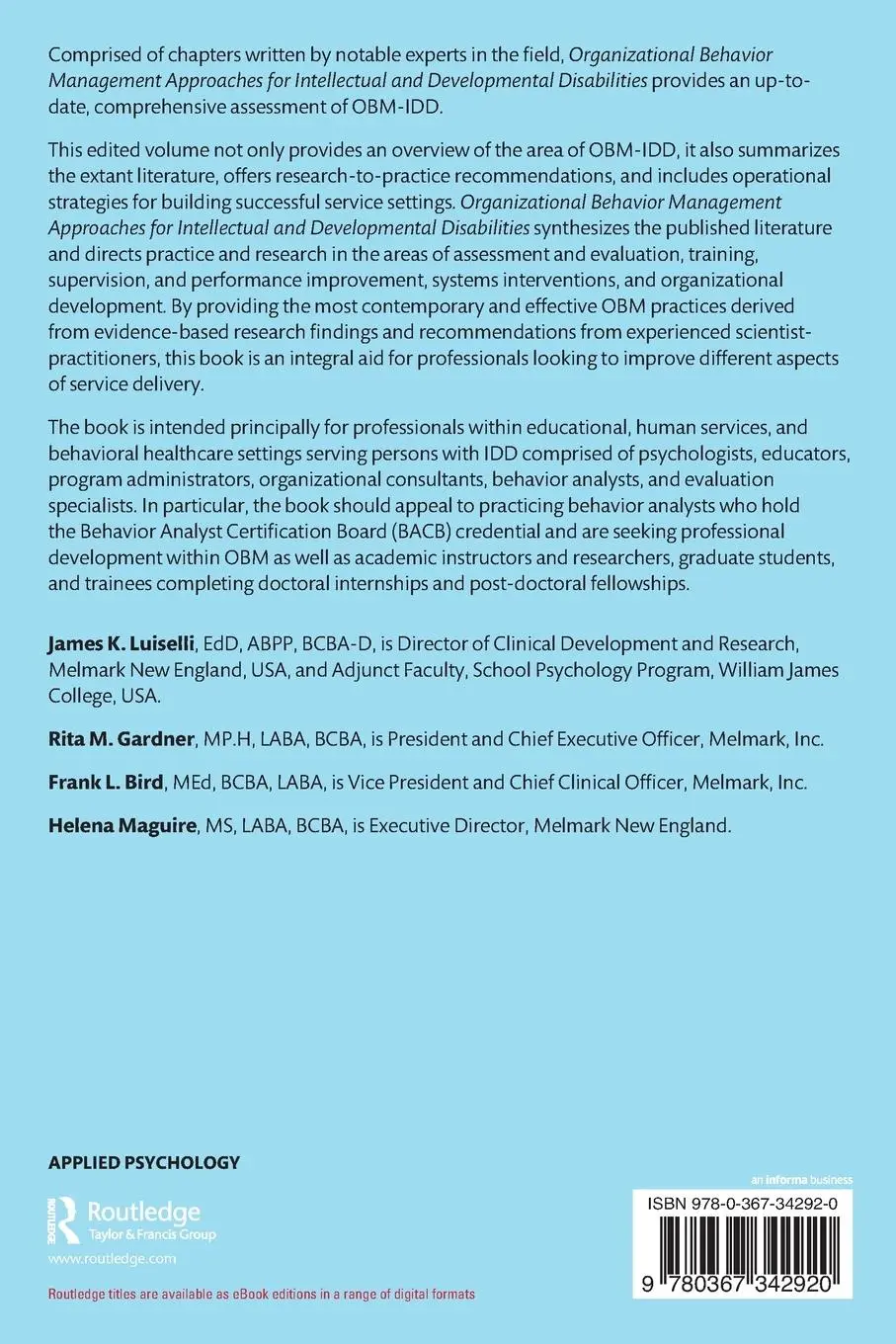 Rückseite: 9780367342920 | Organizational Behavior Management Approaches for Intellectual and...