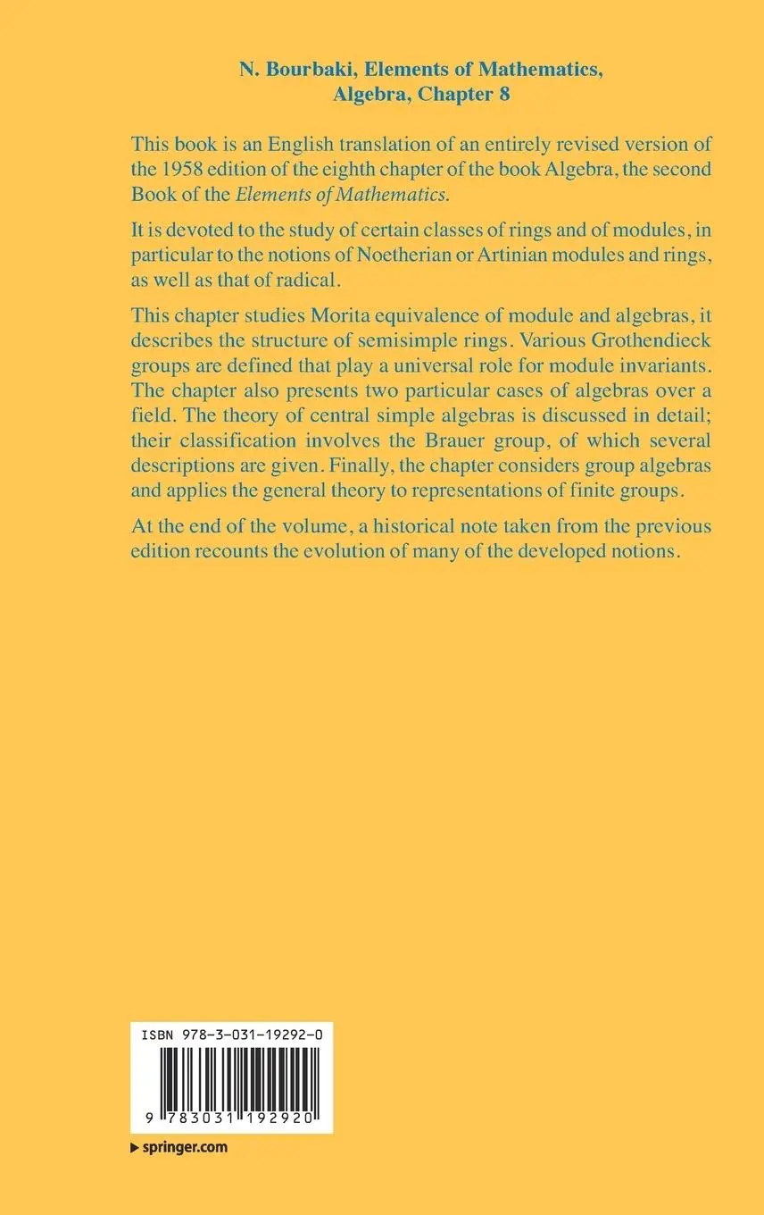 Rückseite: 9783031192920 | Algebra | Chapter 8 | N. Bourbaki | Buch | xviii | Englisch | 2023