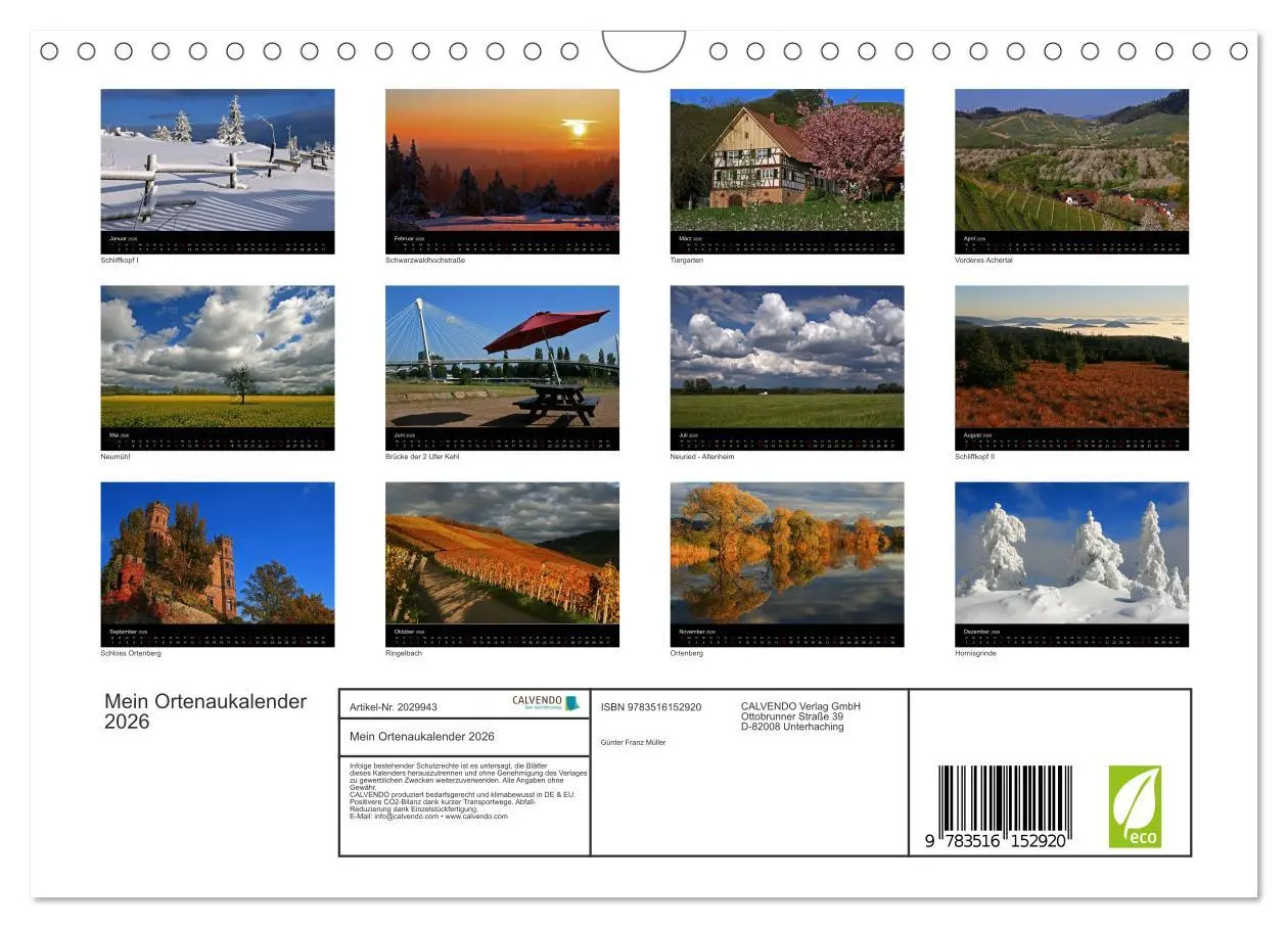 Bild: 9783516152920 | Mein Ortenaukalender 2026 (Wandkalender 2026 DIN A4 quer), CALVENDO...
