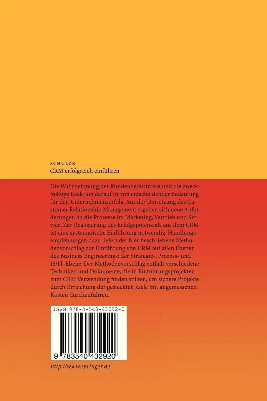 Rückseite: 9783540432920 | CRM erfolgreich einführen | Jens Schulze | Buch | ix | Deutsch | 2002