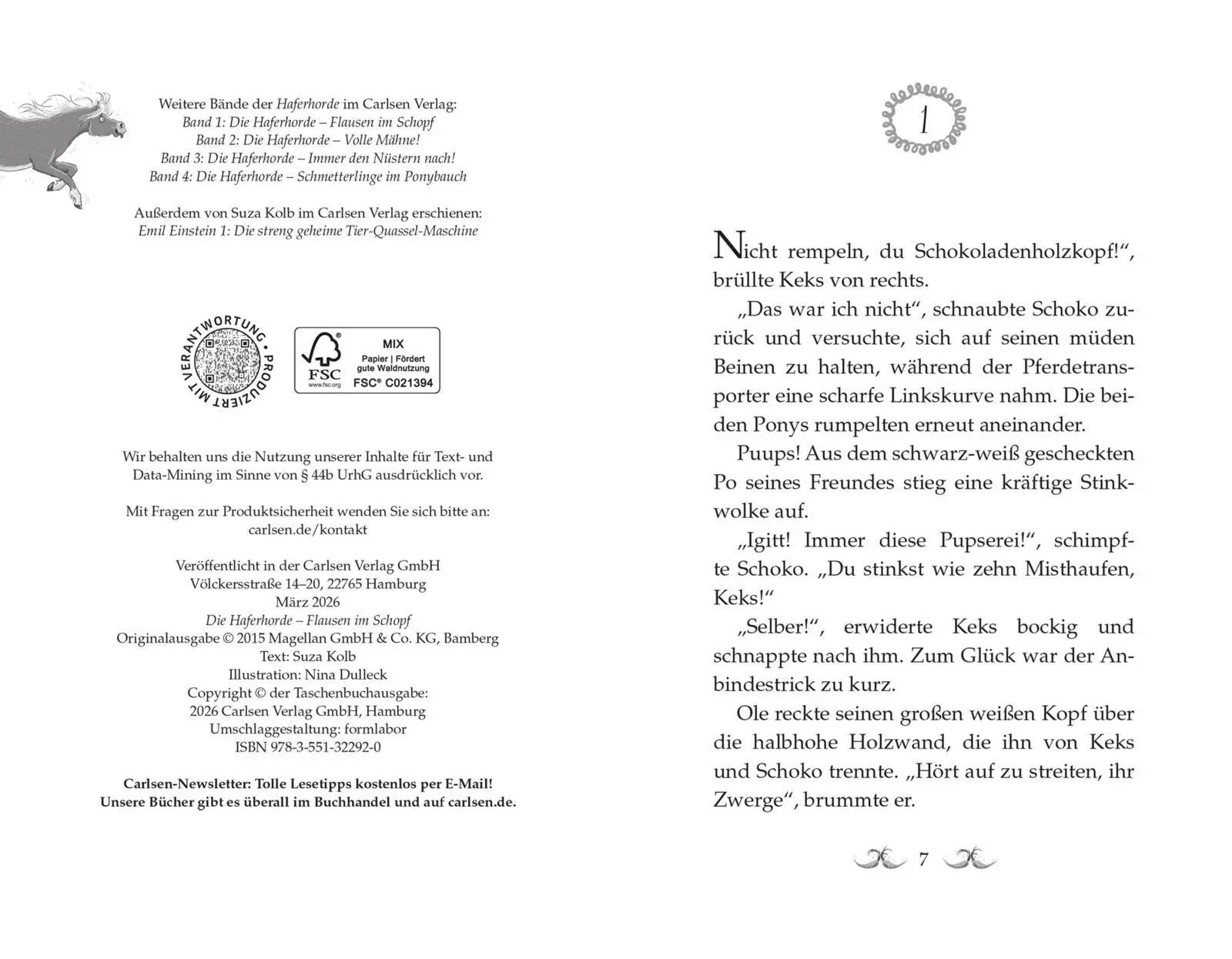 Bild: 9783551322920 | Die Haferhorde 1: Flausen im Schopf | Suza Kolb | Taschenbuch | 160 S.