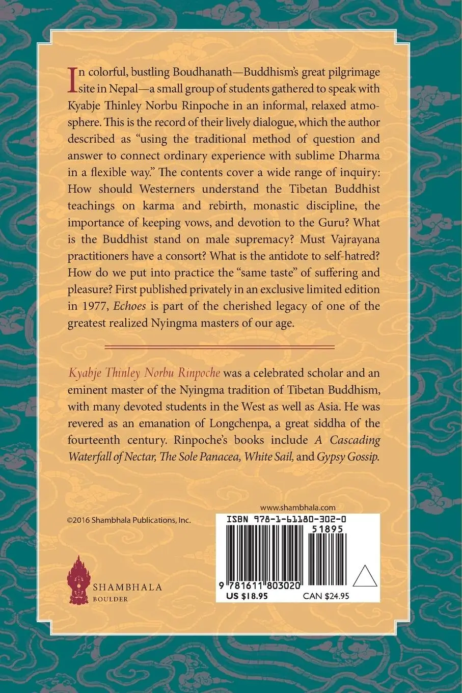 Rückseite: 9781611803020 | Echoes | The Boudhanath Teachings | Thinley Norbu | Taschenbuch | 2016