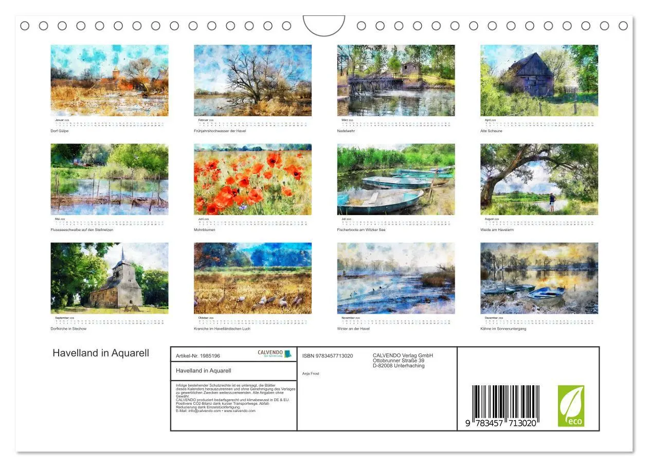 Bild: 9783457713020 | Havelland in Aquarell (Wandkalender 2026 DIN A4 quer), CALVENDO...
