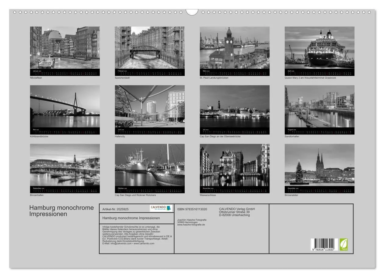 Bild: 9783516113020 | Hamburg monochrome Impressionen (Wandkalender 2026 DIN A2 quer),...