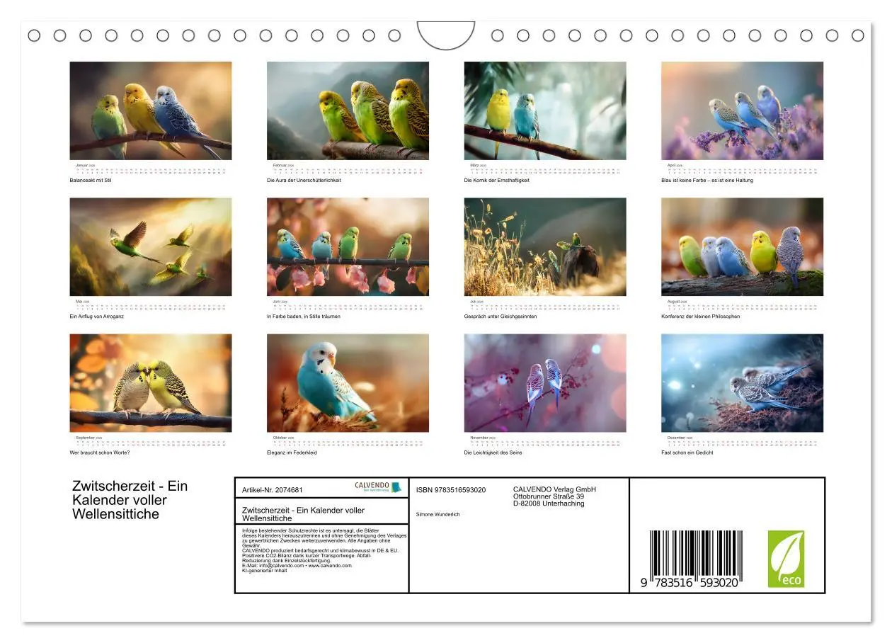 Bild: 9783516593020 | Zwitscherzeit - Ein Kalender voller Wellensittiche (Wandkalender...