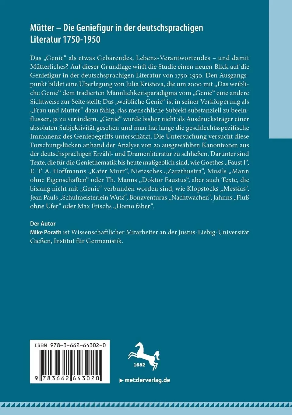Rückseite: 9783662643020 | Mütter ¿ Die Geniefigur in der deutschsprachigen Literatur 1750 ¿ 1950