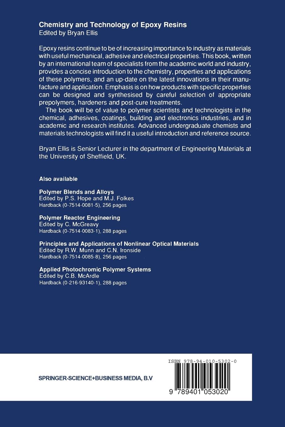 Rückseite: 9789401053020 | Chemistry and Technology of Epoxy Resins | Bryan Ellis | Taschenbuch