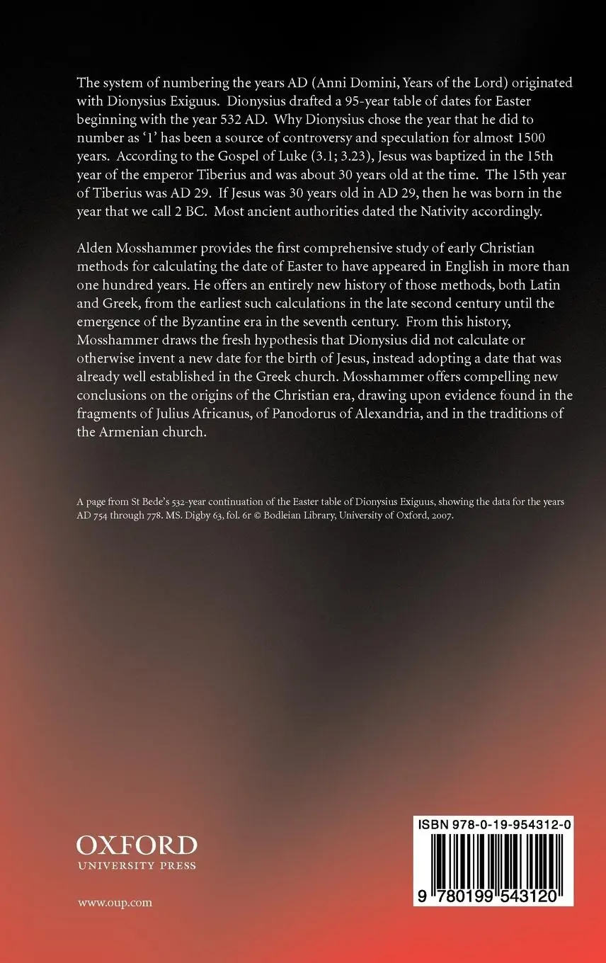Rückseite: 9780199543120 | The Easter Computus and the Origins of the Christian Era | Mosshammer