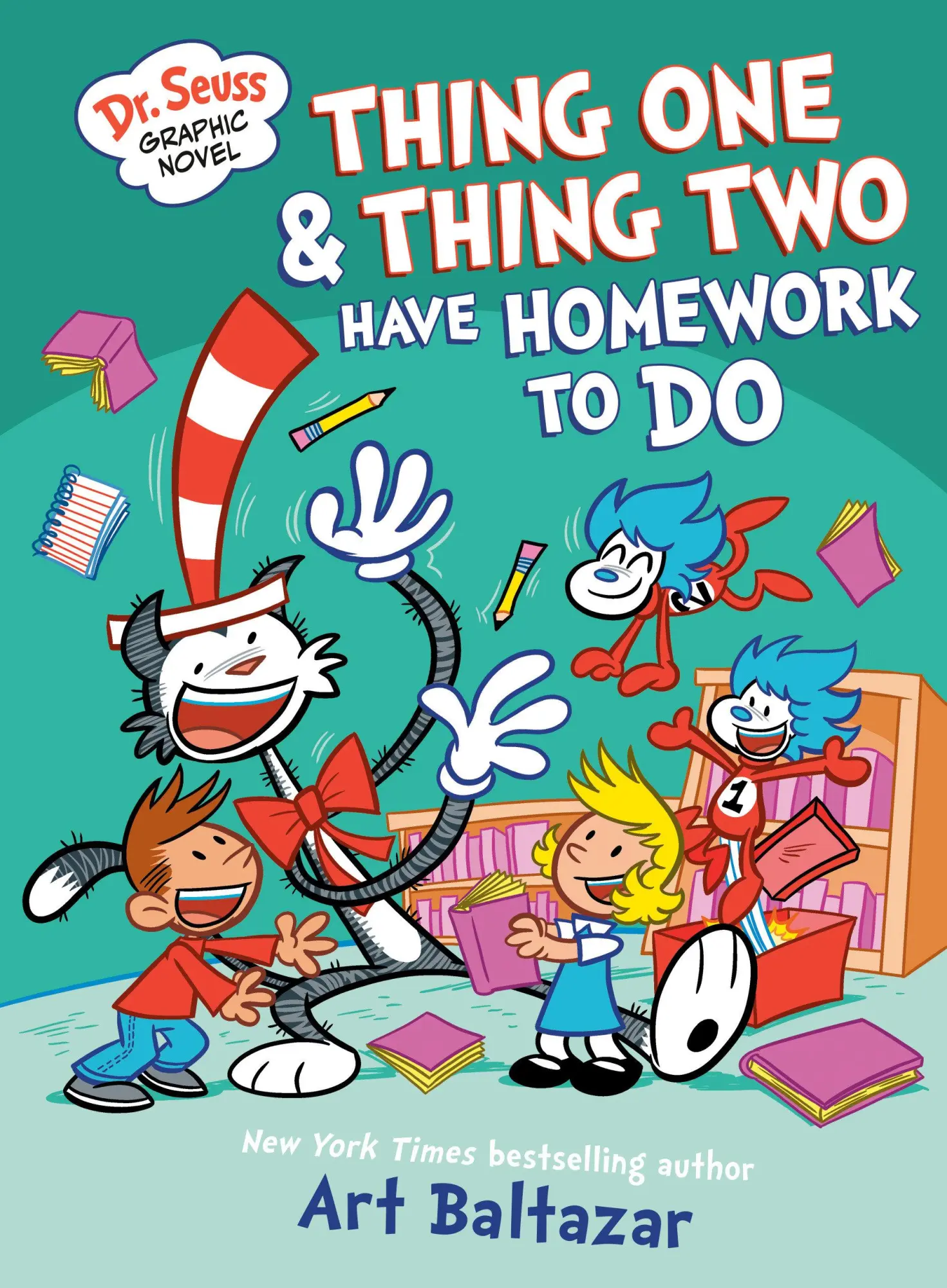 Cover: 9780593703120 | Dr. Seuss Graphic Novel: Thing One and Thing Two Have Homework to Do