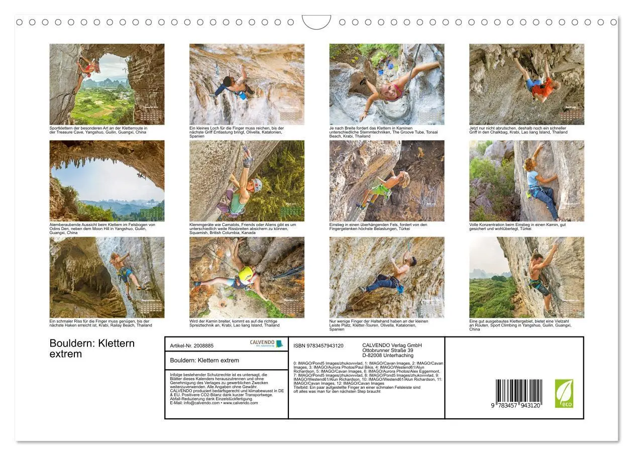 Bild: 9783457943120 | Bouldern: Klettern extrem (Wandkalender 2026 DIN A3 quer), CALVENDO...