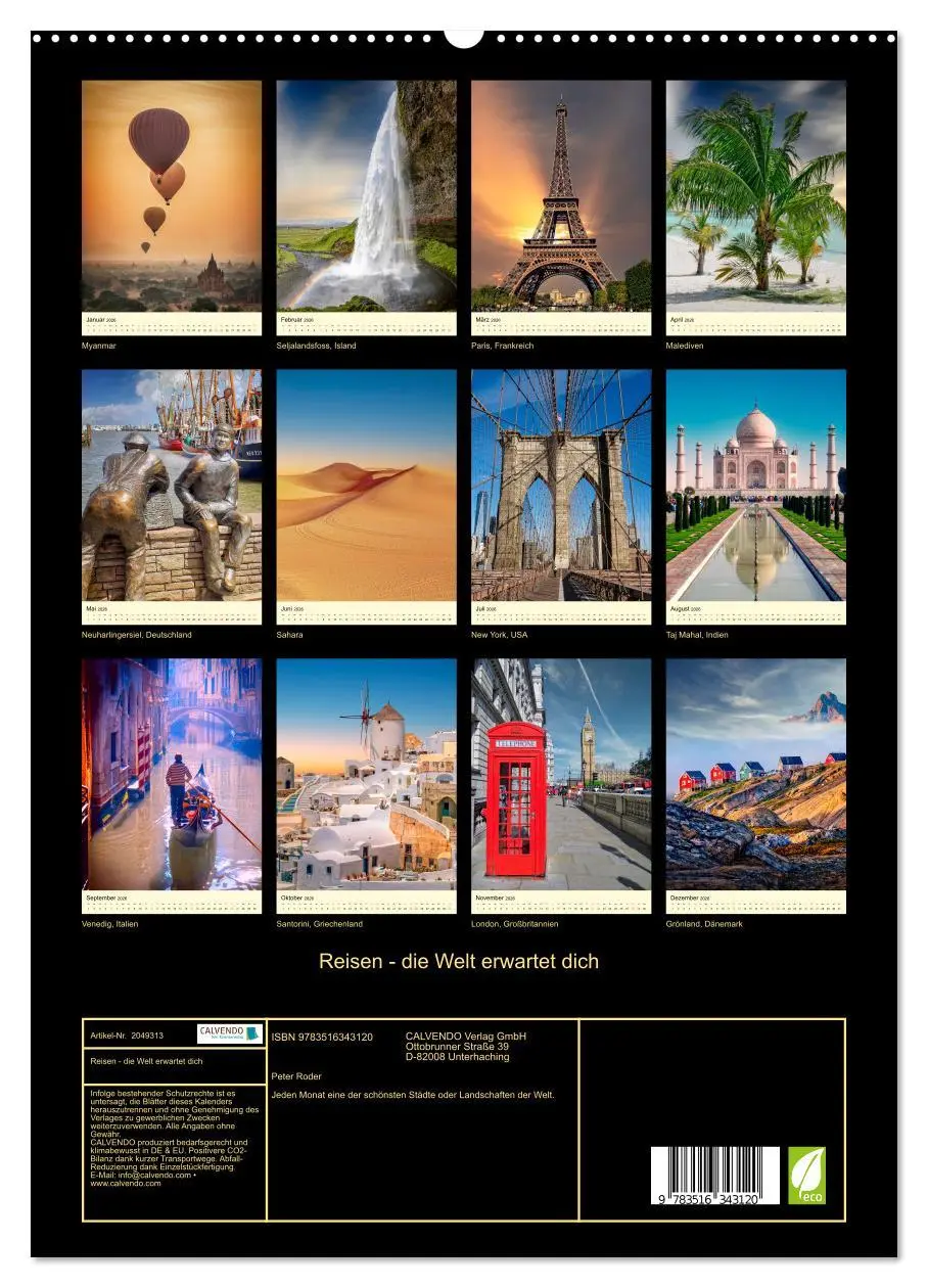 Bild: 9783516343120 | Reisen - die Welt erwartet dich (hochwertiger Premium Wandkalender...