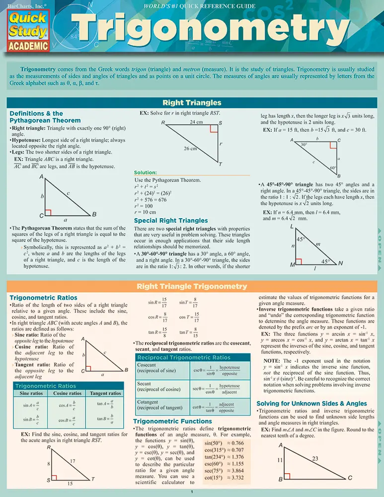 Cover: 9781423233220 | Trigonometry | QuickStudy Laminated Reference Guide | ExpoLog, LLC