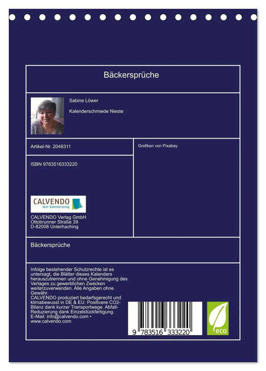 Bild: 9783516333220 | Bäckersprüche (Tischkalender 2026 DIN A5 hoch), CALVENDO...