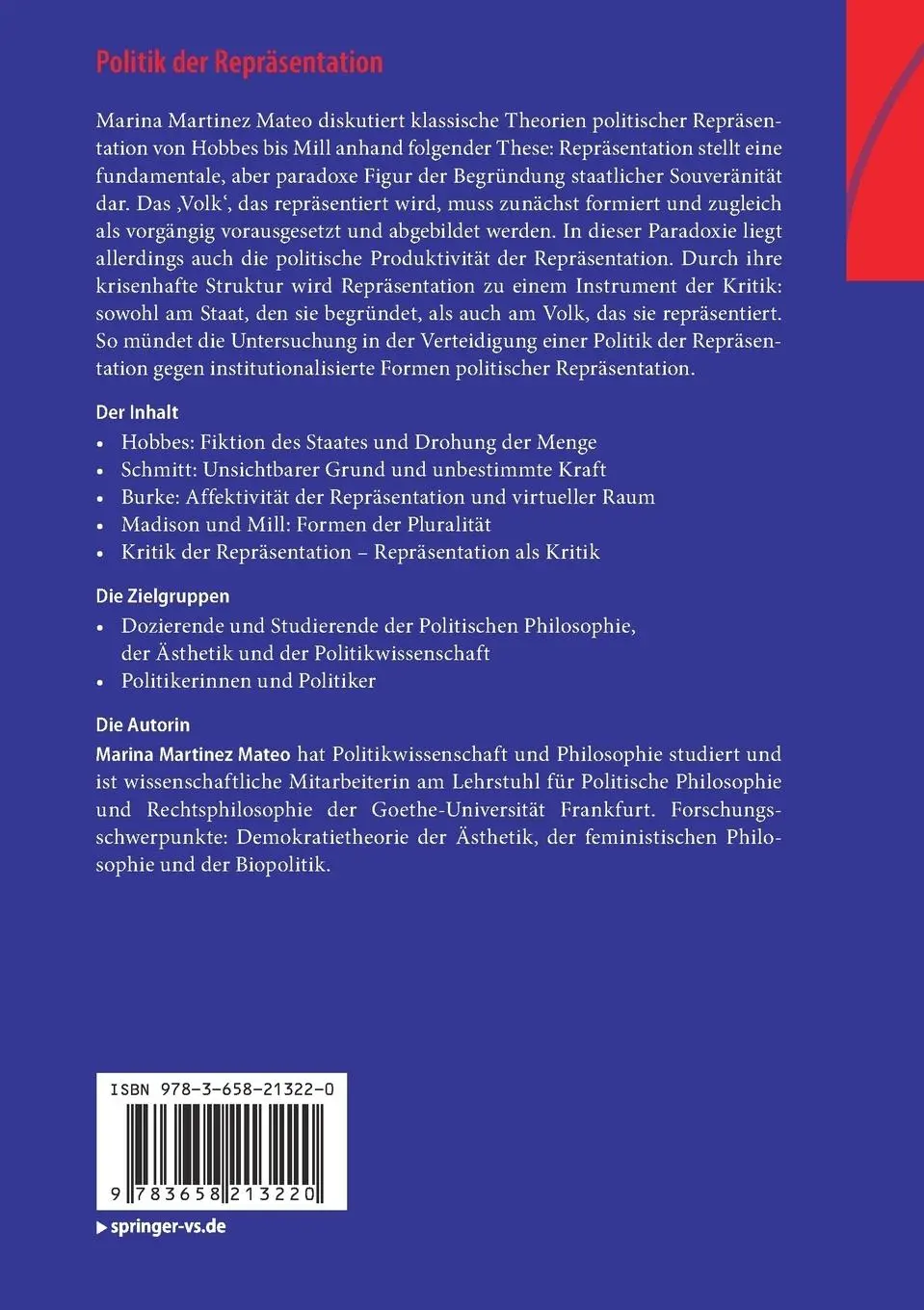 Rückseite: 9783658213220 | Politik der Repräsentation | Zwischen Formierung und Abbildung | Mateo
