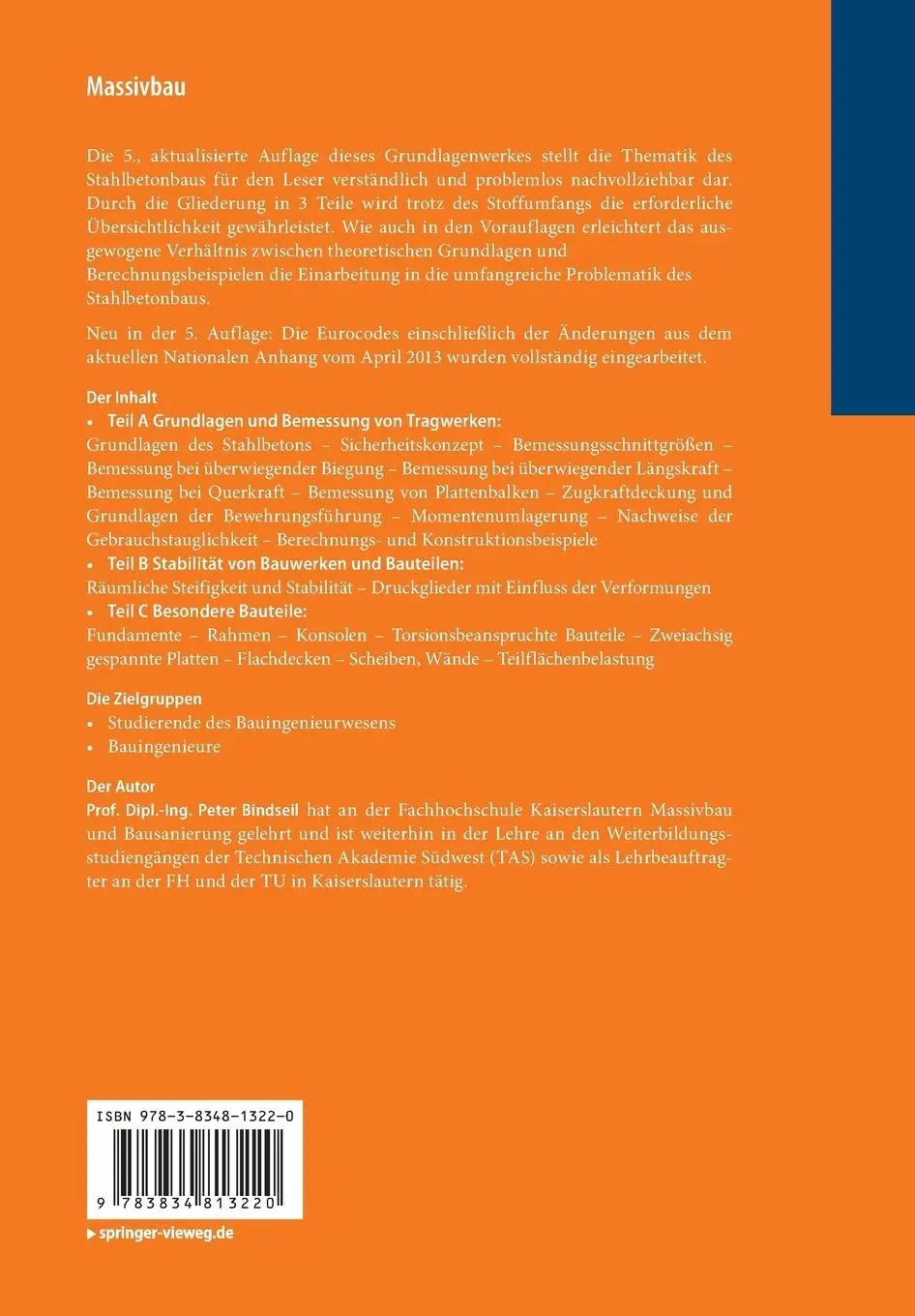 Rückseite: 9783834813220 | Massivbau | Bemessung und Konstruktion im Stahlbetonbau mit Beispielen