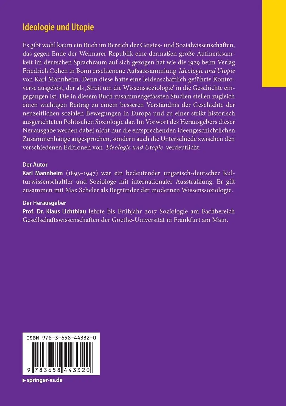 Rückseite: 9783658443320 | Ideologie und Utopie | Karl Mannheim | Taschenbuch | xxv | Deutsch