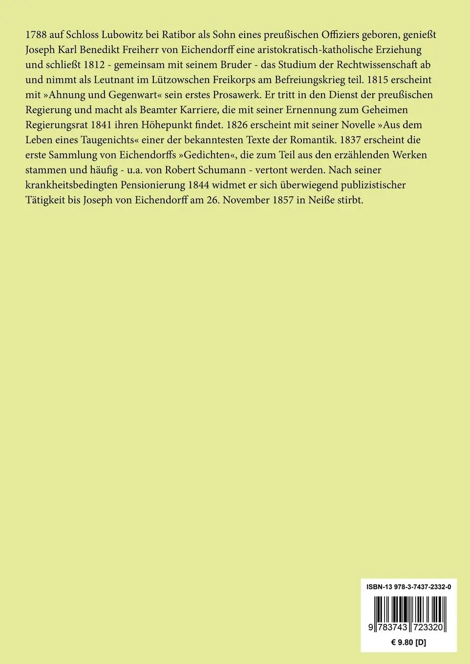 Rückseite: 9783743723320 | Aus dem Leben eines Taugenichts / From the Life of a Good-for-nothing