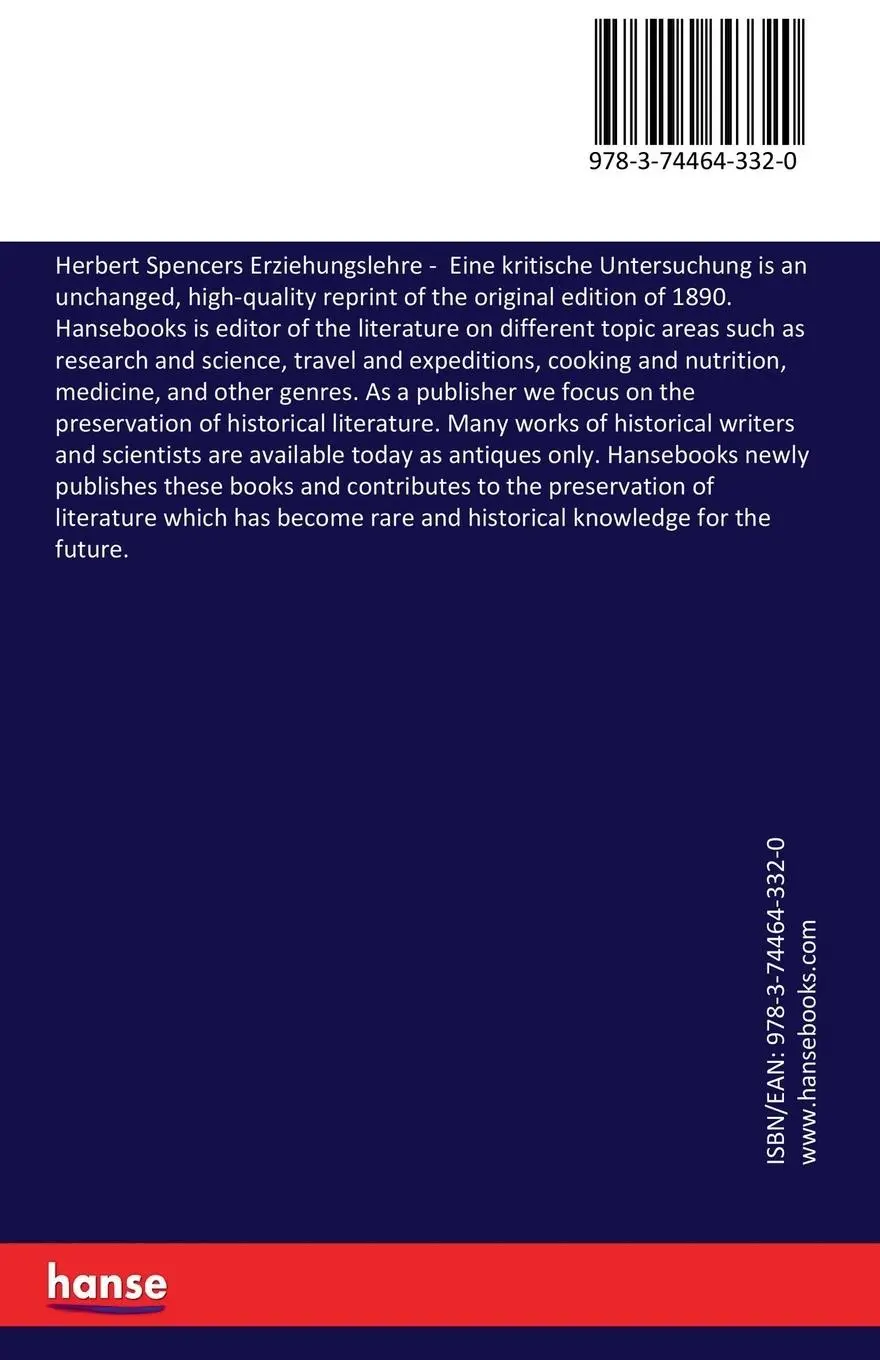 Rückseite: 9783744643320 | Herbert Spencers Erziehungslehre - Eine kritische Untersuchung | Murry