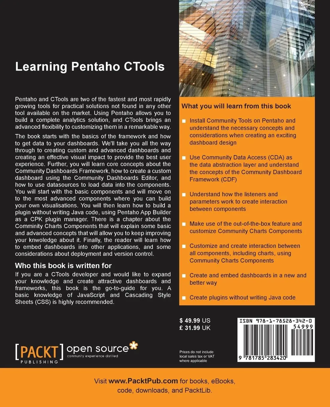 Rückseite: 9781785283420 | Learning Pentaho Ctools | Miguel Gaspar | Taschenbuch | Englisch