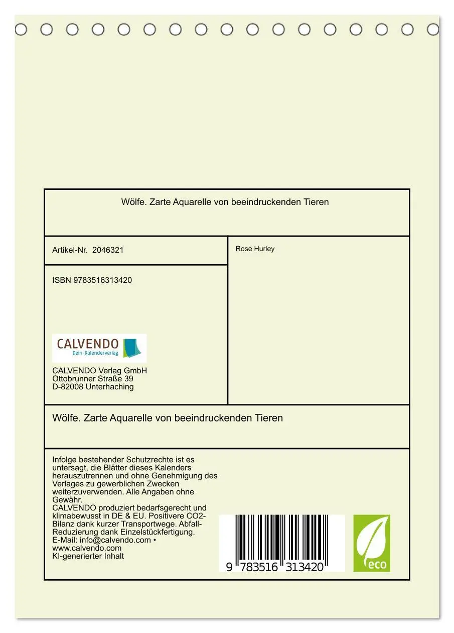 Bild: 9783516313420 | Wölfe. Zarte Aquarelle von beeindruckenden Tieren (Tischkalender...