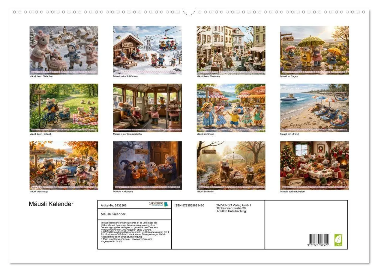 Bild: 9783569883420 | Mäusli Kalender (Wandkalender 2027 DIN A2 quer), CALVENDO...