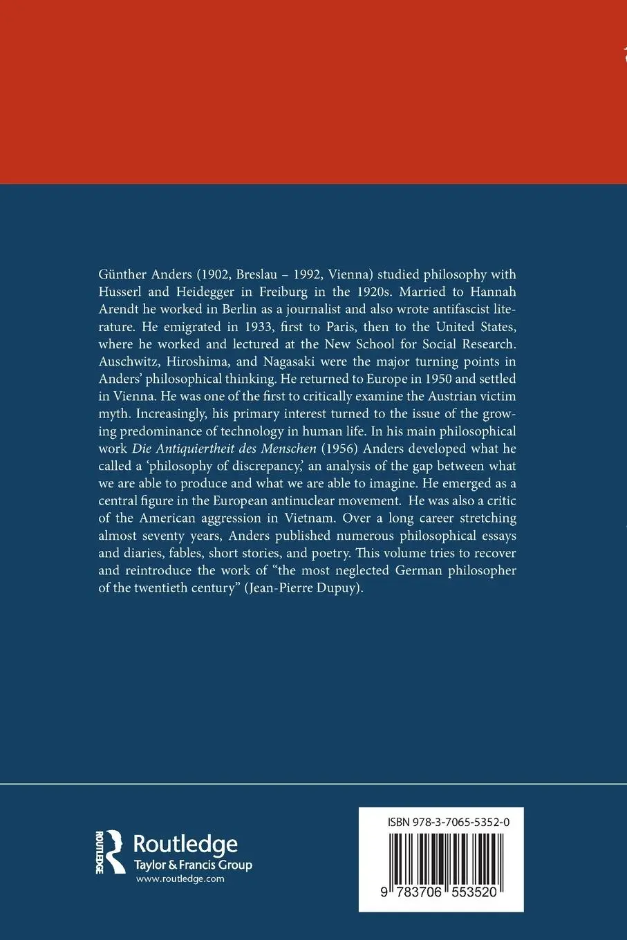 Rückseite: 9783706553520 | The Life and Work of Gunther Anders | Gunter Bischof (u. a.) | Buch