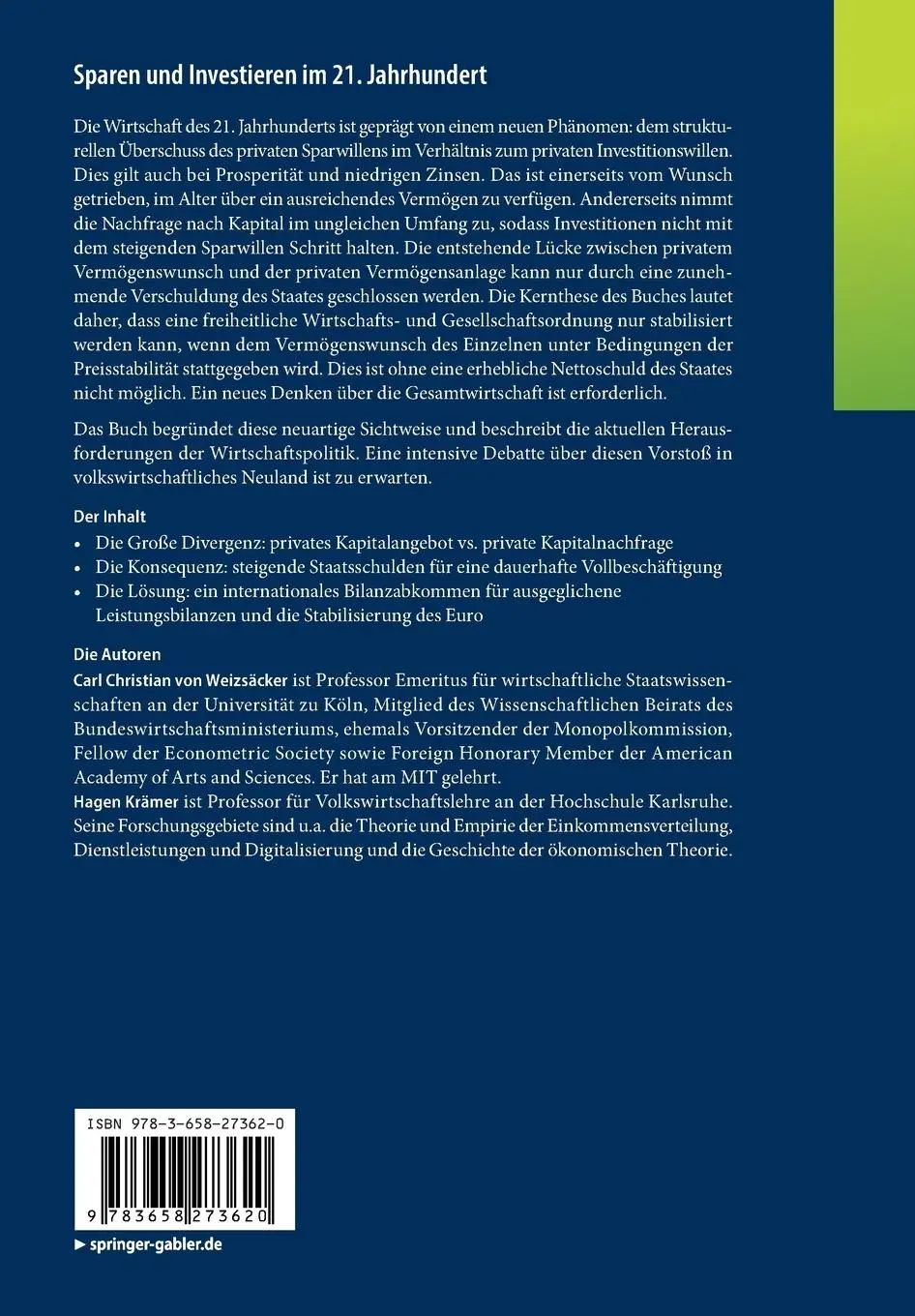 Rückseite: 9783658273620 | Sparen und Investieren im 21. Jahrhundert | Die Große Divergenz | Buch